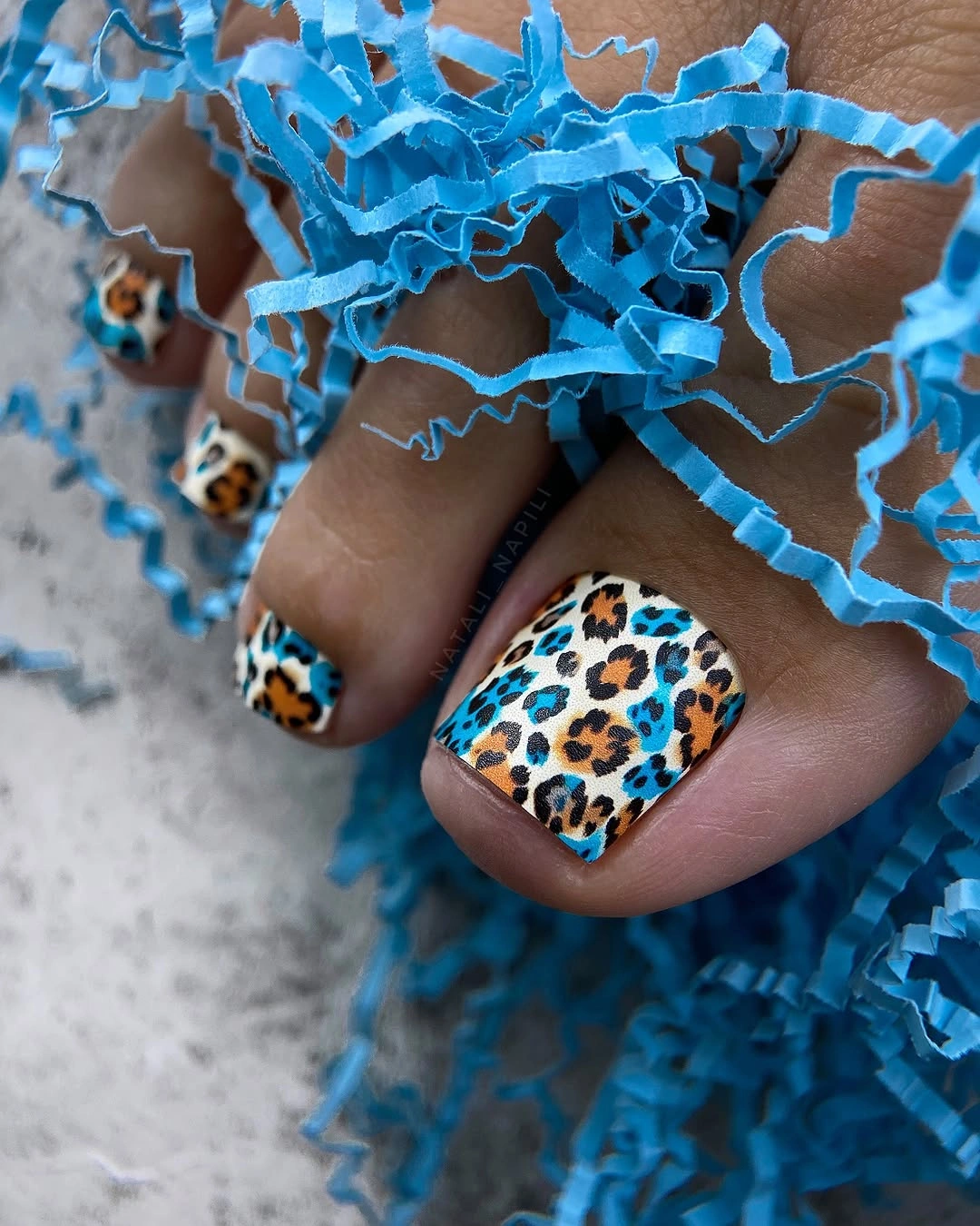 stylish fall pedicure ideas 2026 Blue Leopard Statement