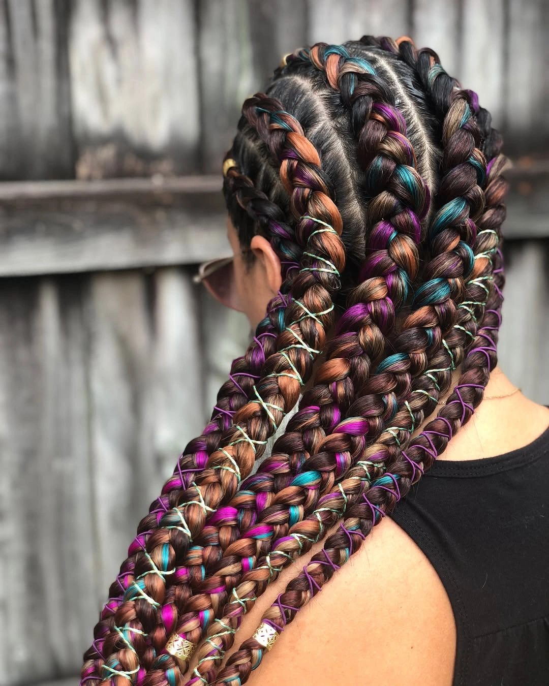 stylish feed in braid hairstyles Statement Feed-In Braids with Colorful Wrapped Accents
