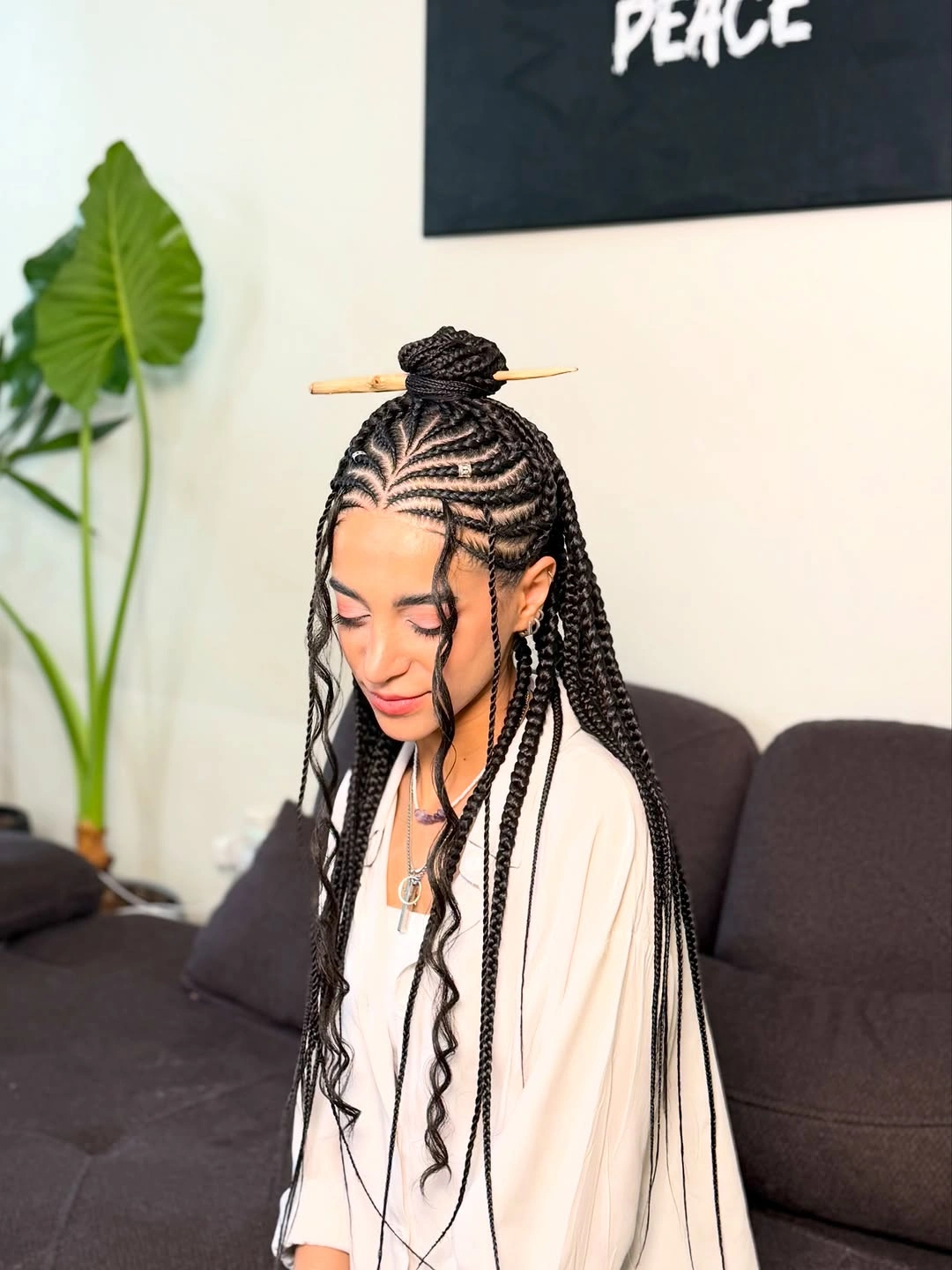 stylish feed in braid hairstyles Boho Feed-In Braids with Half-Up Top Knot