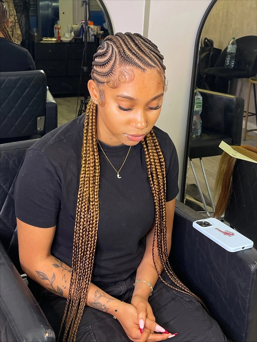 stylish feed in braid hairstyles Swirl Feed-In Cornrows with Long Ombre Braids