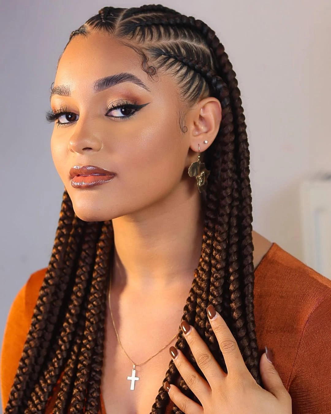 stylish feed in braid hairstyles Classic Long Feed-In Braids with Soft Face-Framing Details