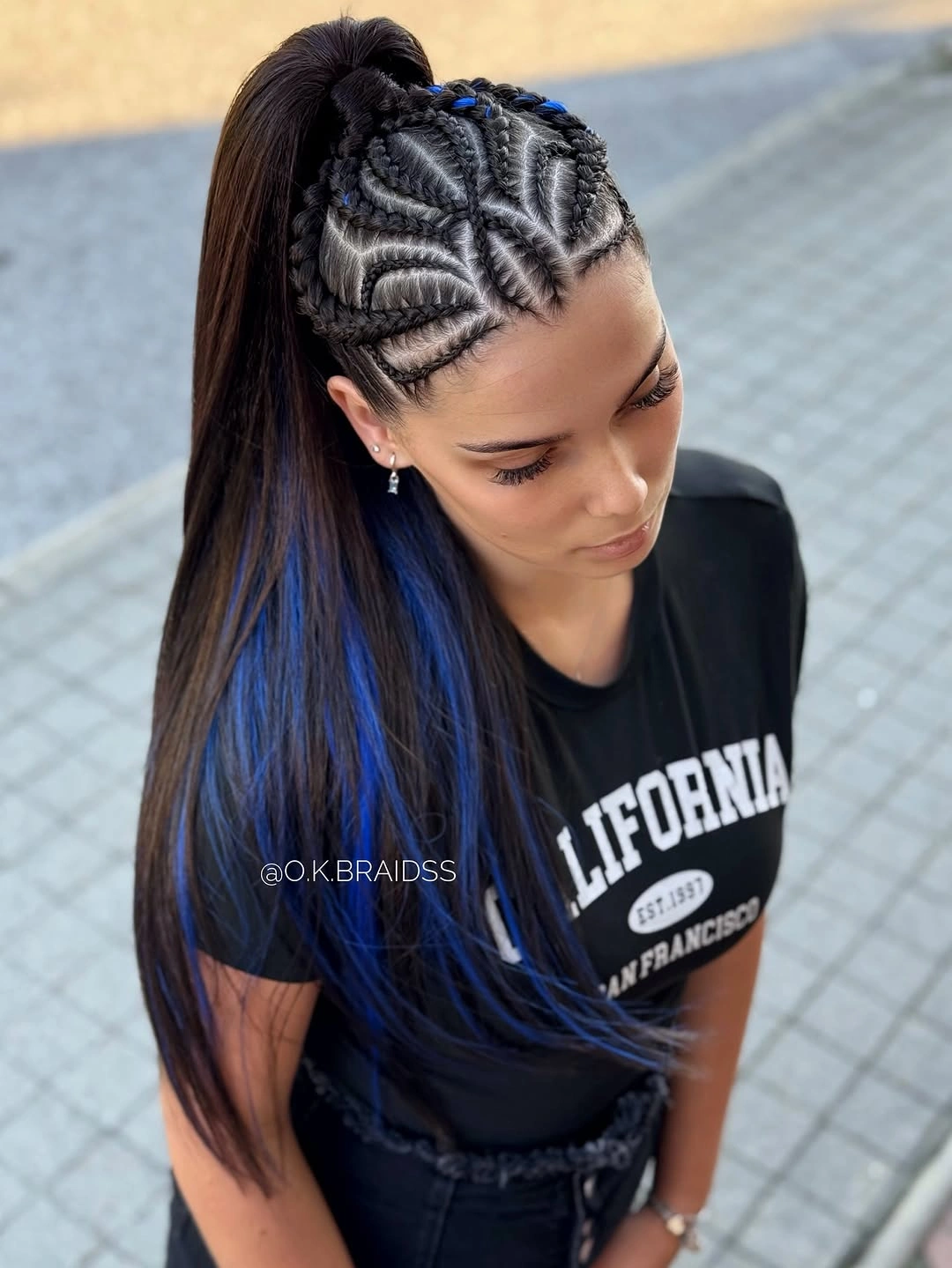 stylish feed in braid hairstyles Creative Feed In Braid Designs with Blue Ponytail