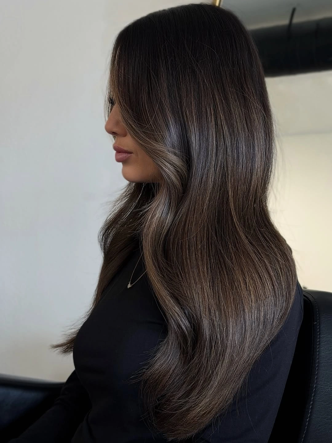 stylish hair lowlights color ideas and inspiration Espresso Brunette With Silky Taupe Ribbons