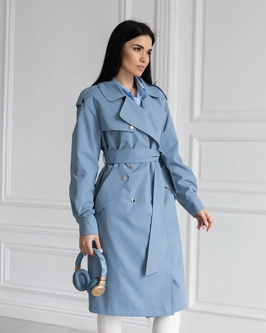 Trench coat fall outfits 2026 Powder Blue Belted Trench For Everyday Elegance