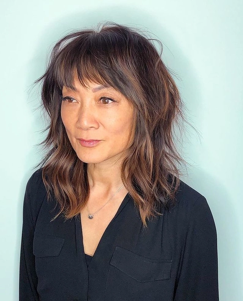 trendy choppy medium layered hair Textured Mid Length Shag For Effortless Movement