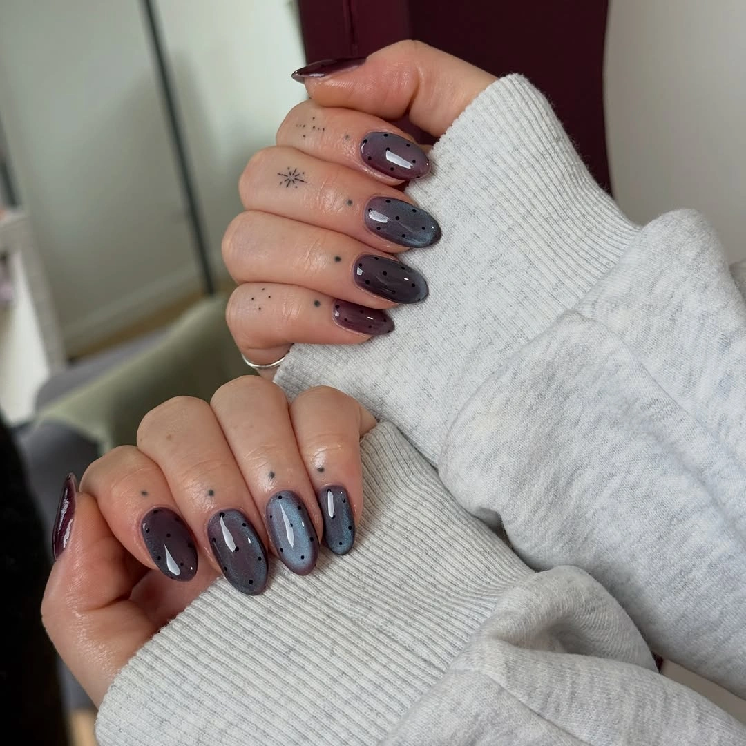 trendy fall nail designs for all skin tones 2026 Smoky Purple Jelly Nails With Modern Speckles