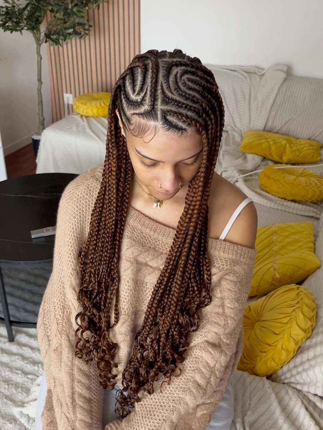 trendy lemonade braid hairstyle Warm Cinnamon Lemonade Braids With Modern Pattern Work