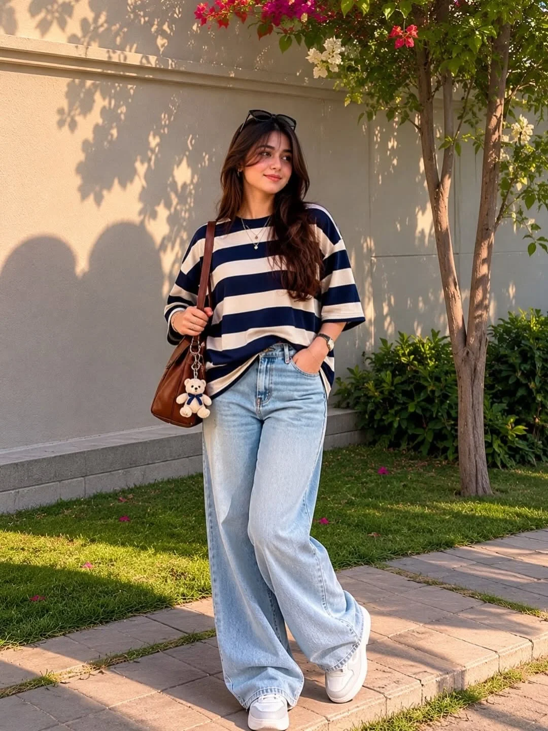 wide leg jeans outfit fall 2026 Relaxed Stripes Bring Fresh Energy to Fall Denim
