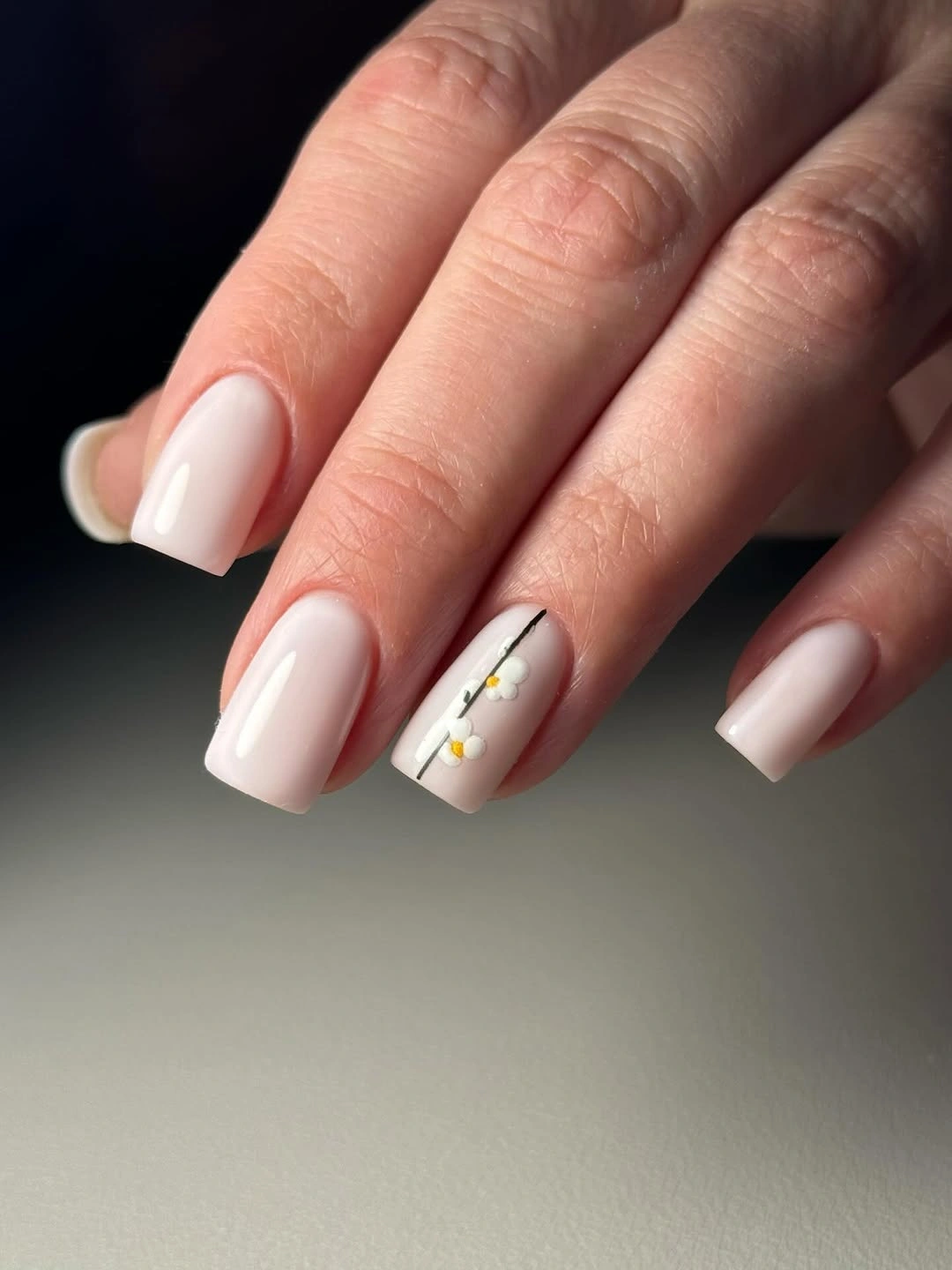 beautiful fall nails for fair skin tones 2026 Milky Square Nails with Tiny Daisies