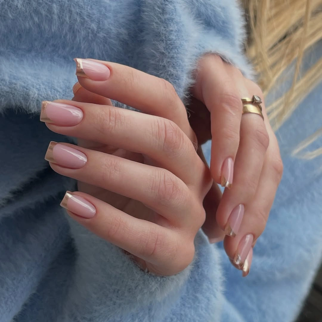 beautiful fall nails for fair skin tones 2026 Blush Nails with Metallic French Tips