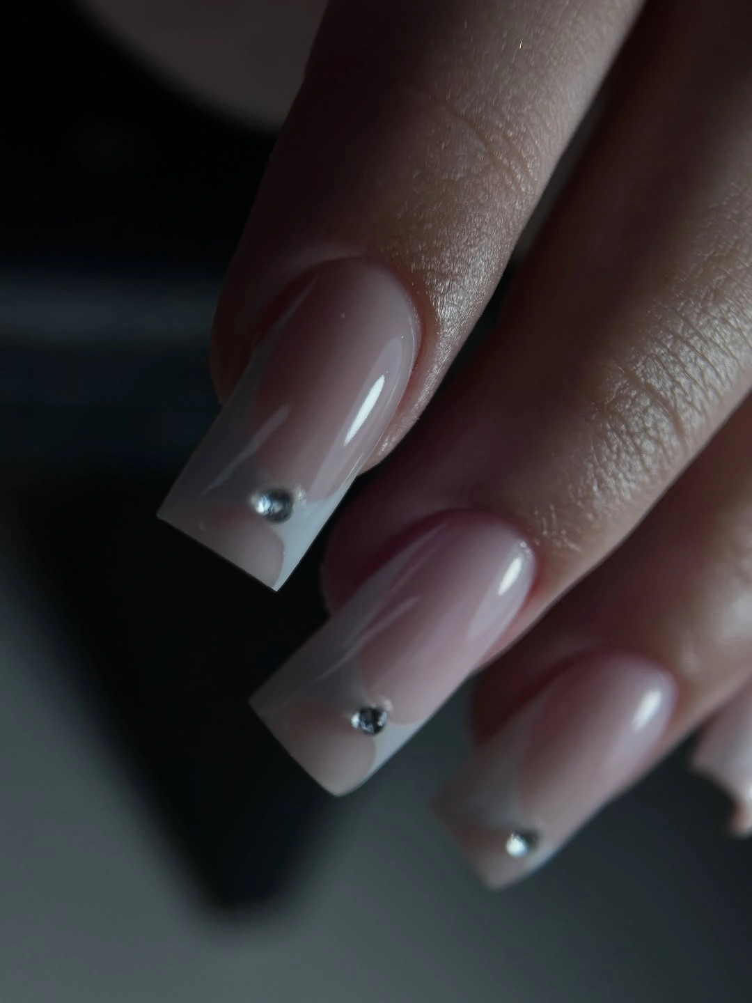 beautiful fall nails for fair skin tones 2026 Soft White French Tips with Crystal Accents