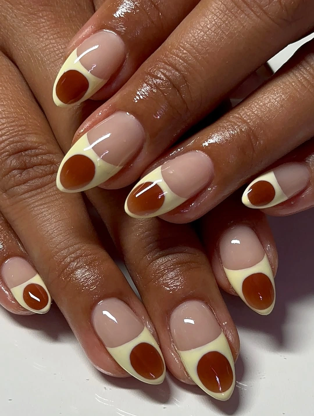 beautiful fall nails for tan skin tone Milky French Tips With Amber Brown Accents