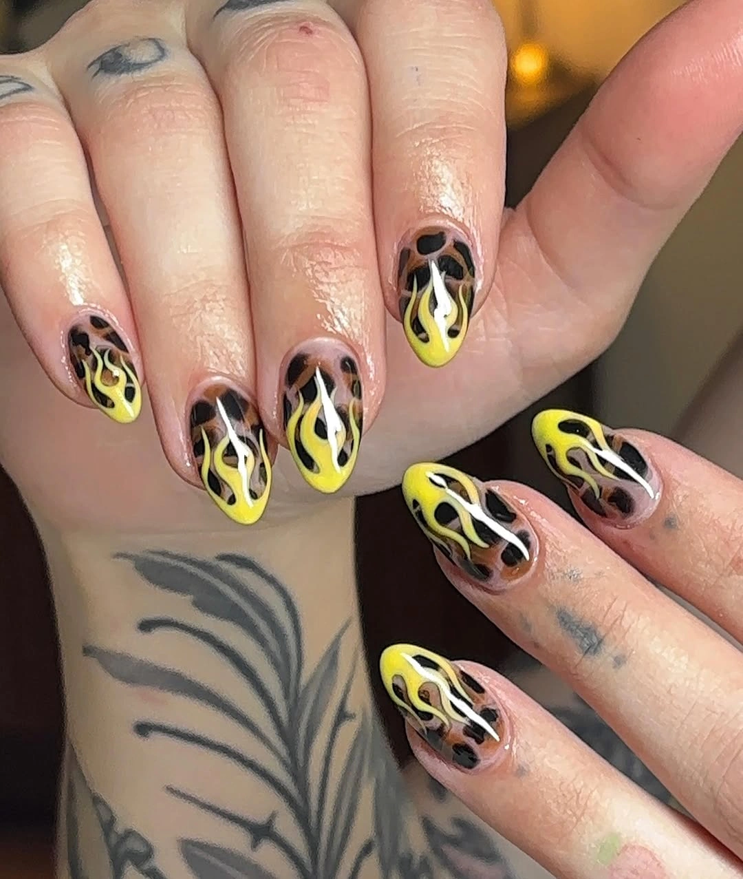 beautiful fall nails for tan skin tone Neon Flame Nails With Autumn Contrast