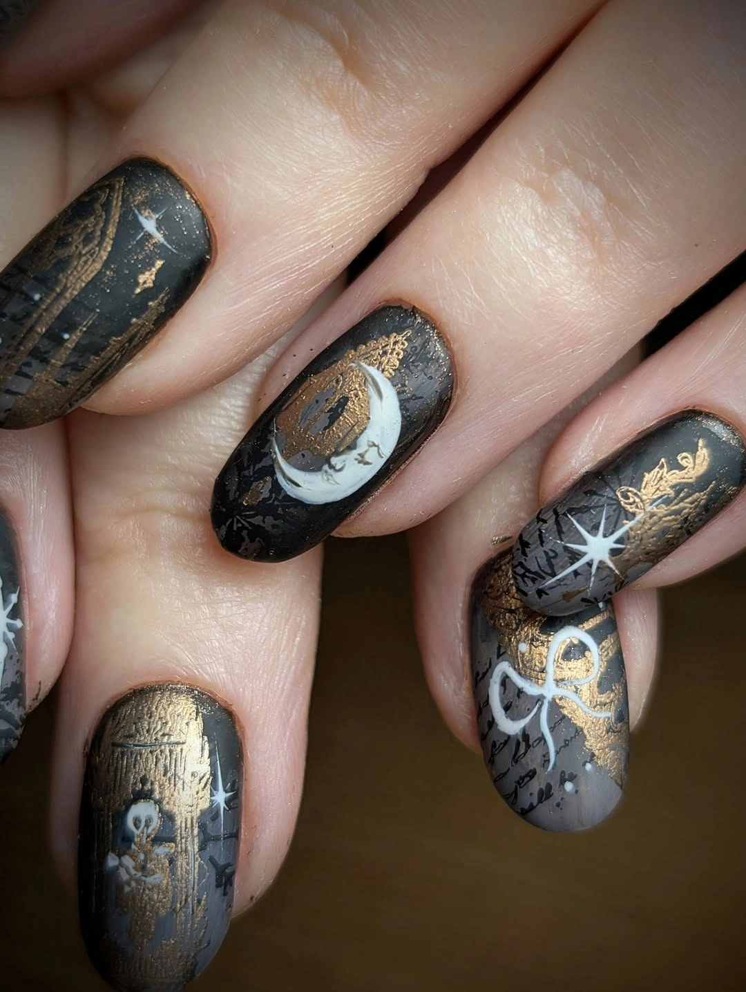 beautiful fall nails with autumn designs - Antique Gold Moon Fall Nails