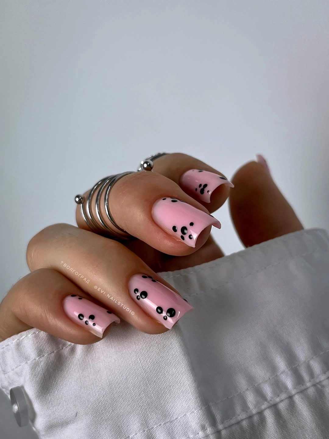 beautiful fall square nails 2026 Pink Square Nails With Floating Black Dots