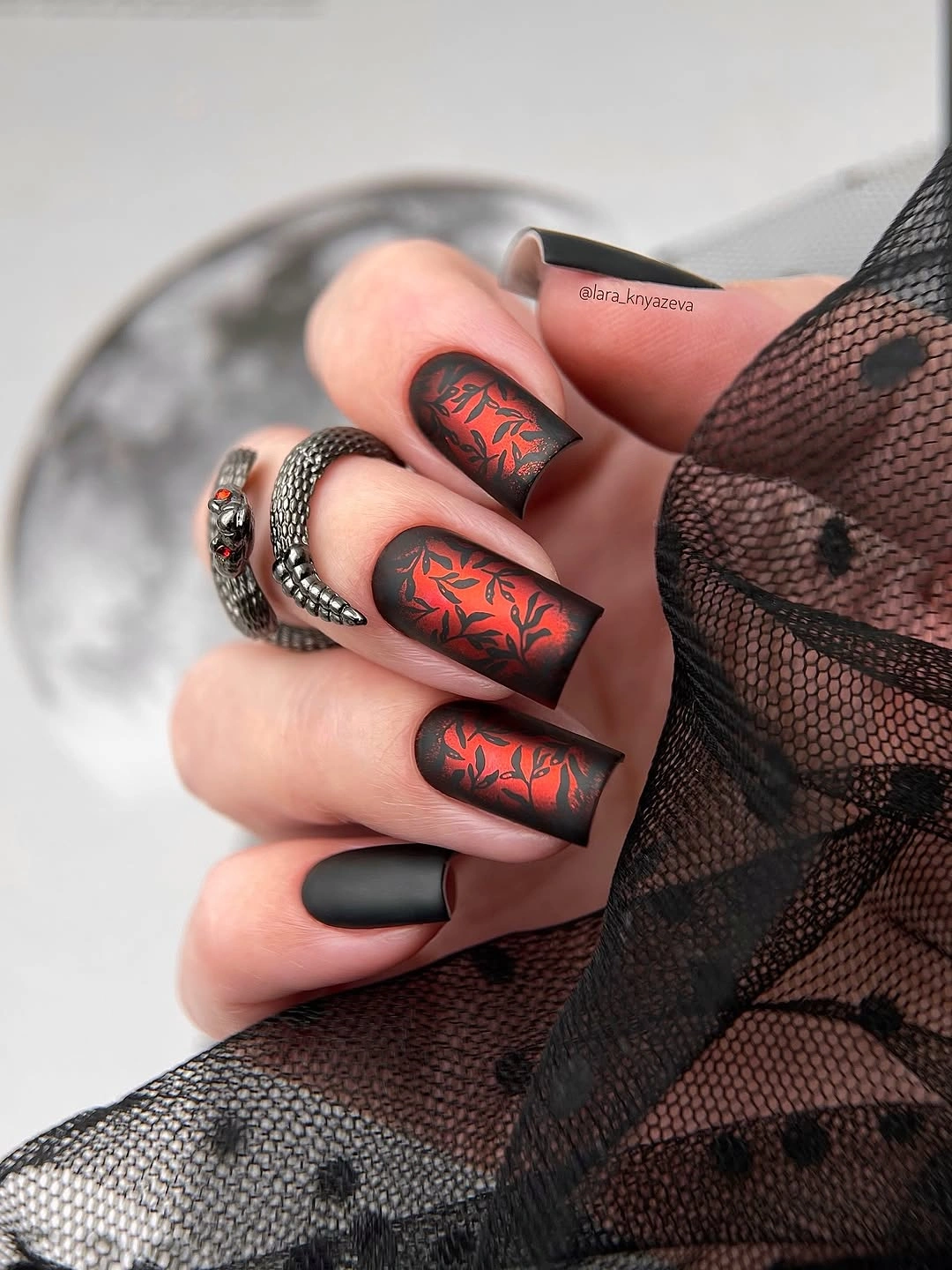 beautiful fall square nails 2026 Dark Red Autumn Leaf Nails