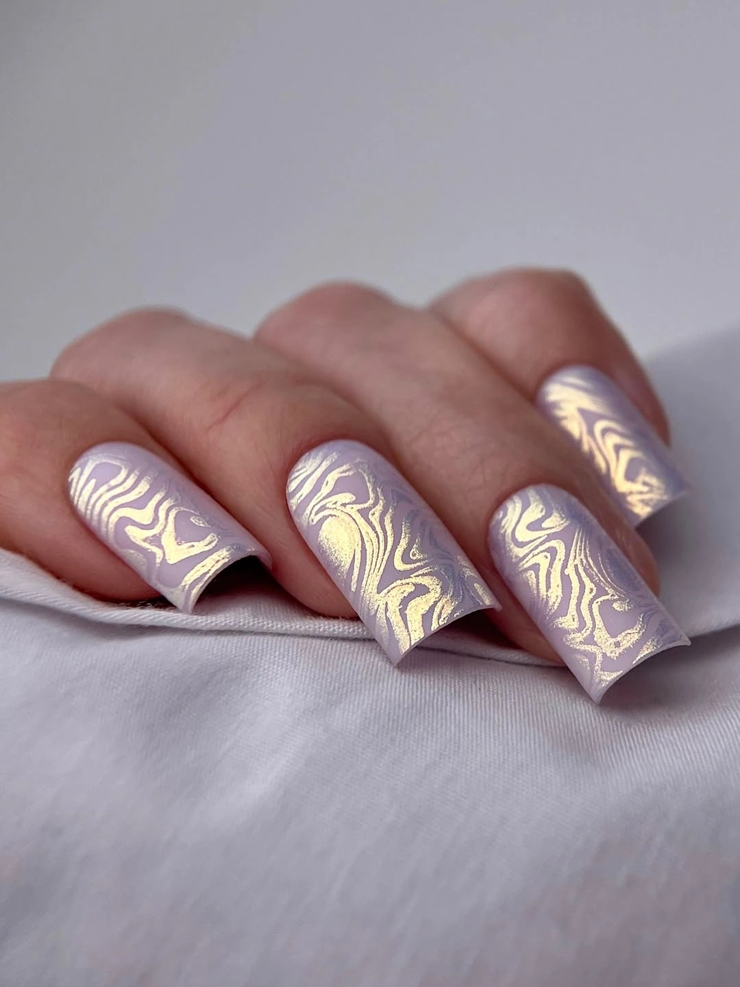 beautiful fall square nails 2026 Pearly Square Nails With Golden Waves