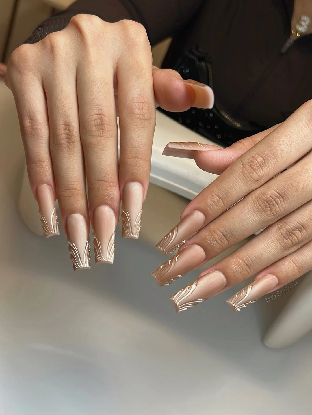 beautiful matte fall nails design 2026 Neutral Sculpted Line Nails