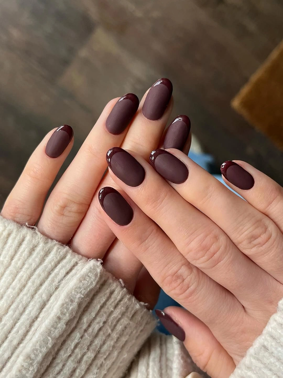 beautiful matte fall nails design 2026 Dark Burgundy Matte Micro French