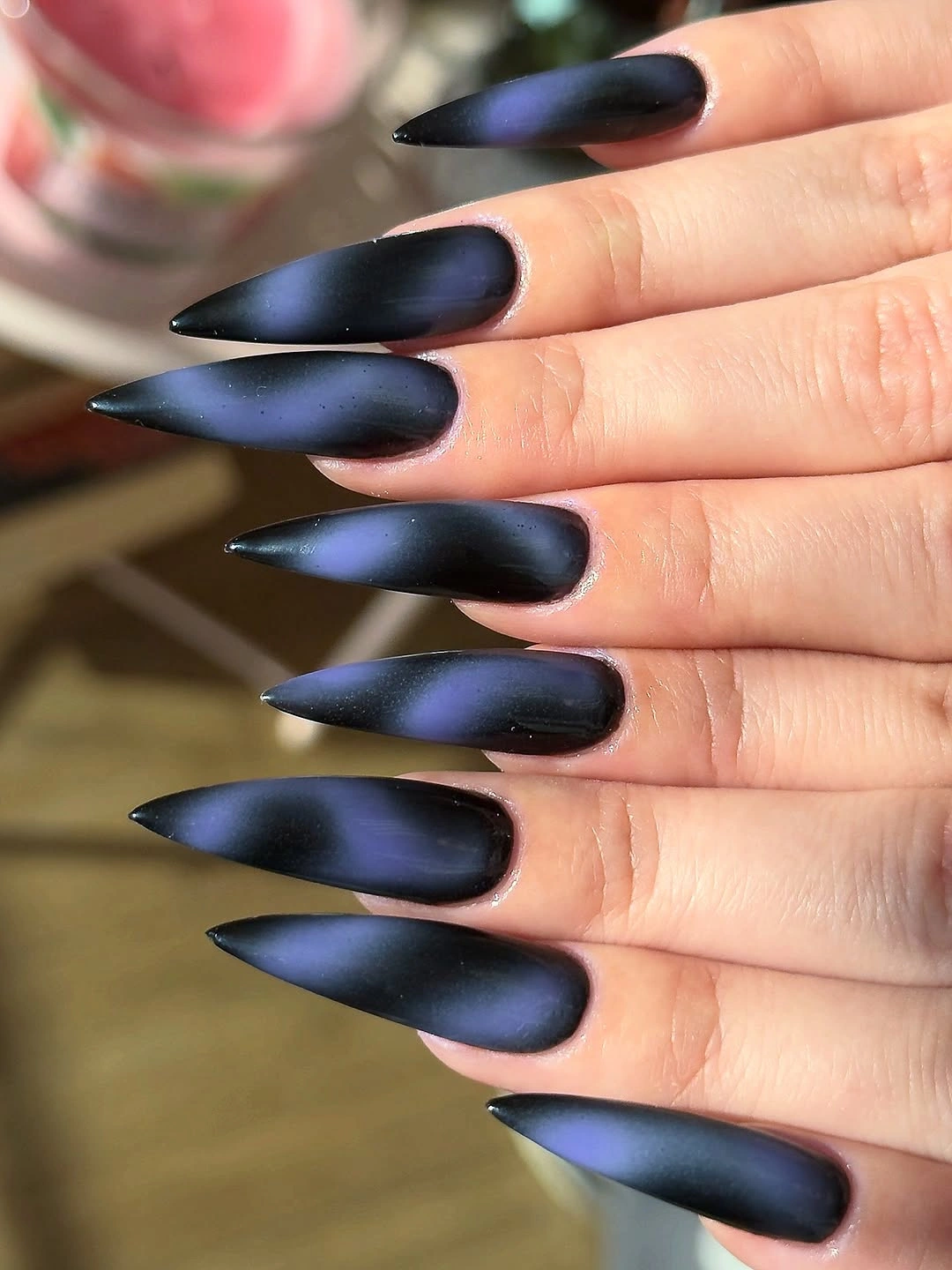 beautiful matte fall nails design 2026 Midnight Blue Velvet Stilettos