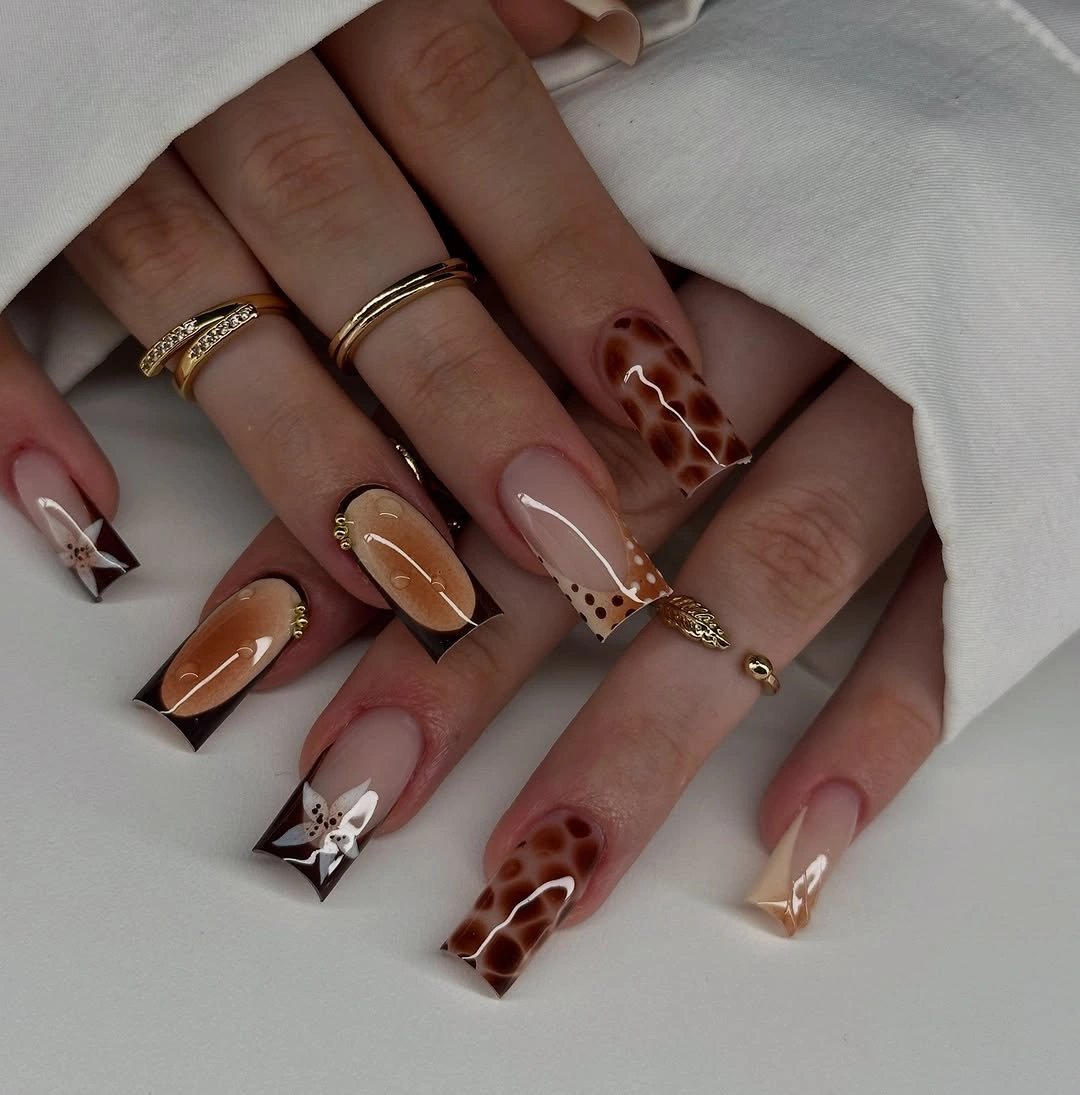 chic autumn nails color - Warm Orange, Brown and Tortoiseshell for a Rich Fall Palette