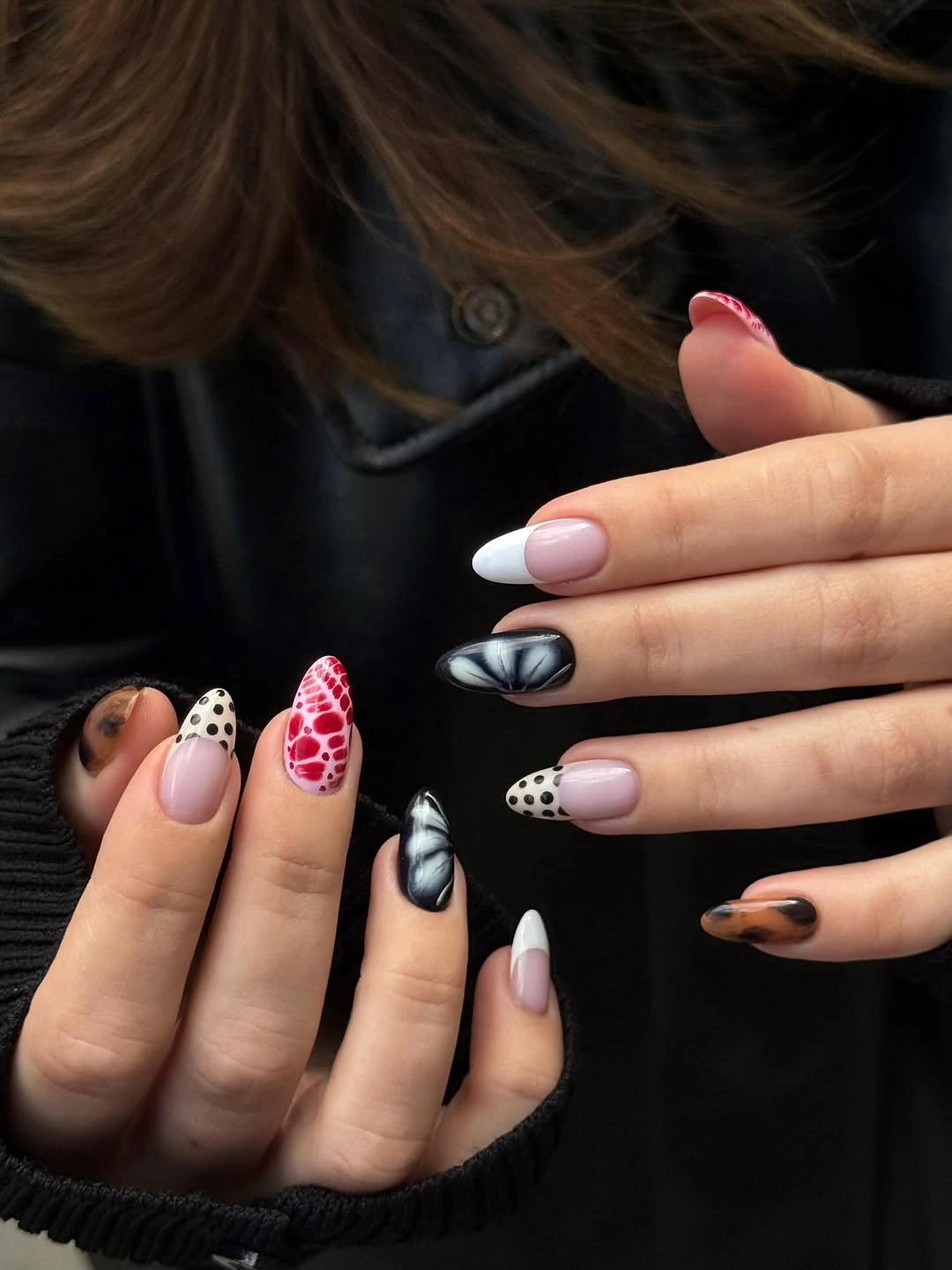 chic autumn nails color - Playful Mixed Fall Shades with Orange, Black and Berry Accents