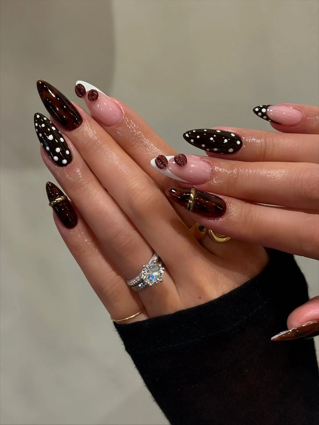 chic autumn nails color Chocolate Brown and Burgundy With Playful Details