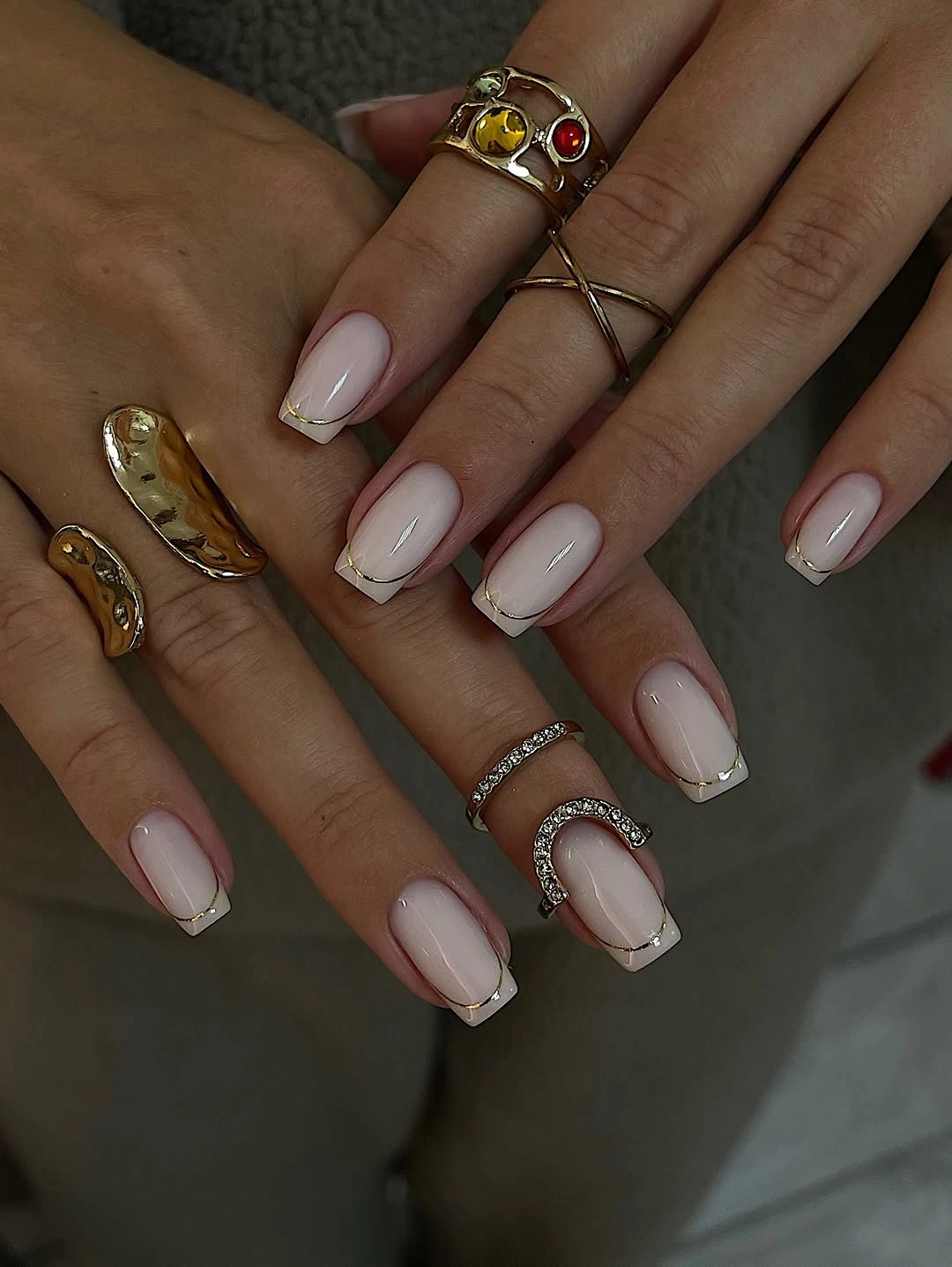 chic fall mid length nails 2026 Minimal French Square Nails With Gold Trim