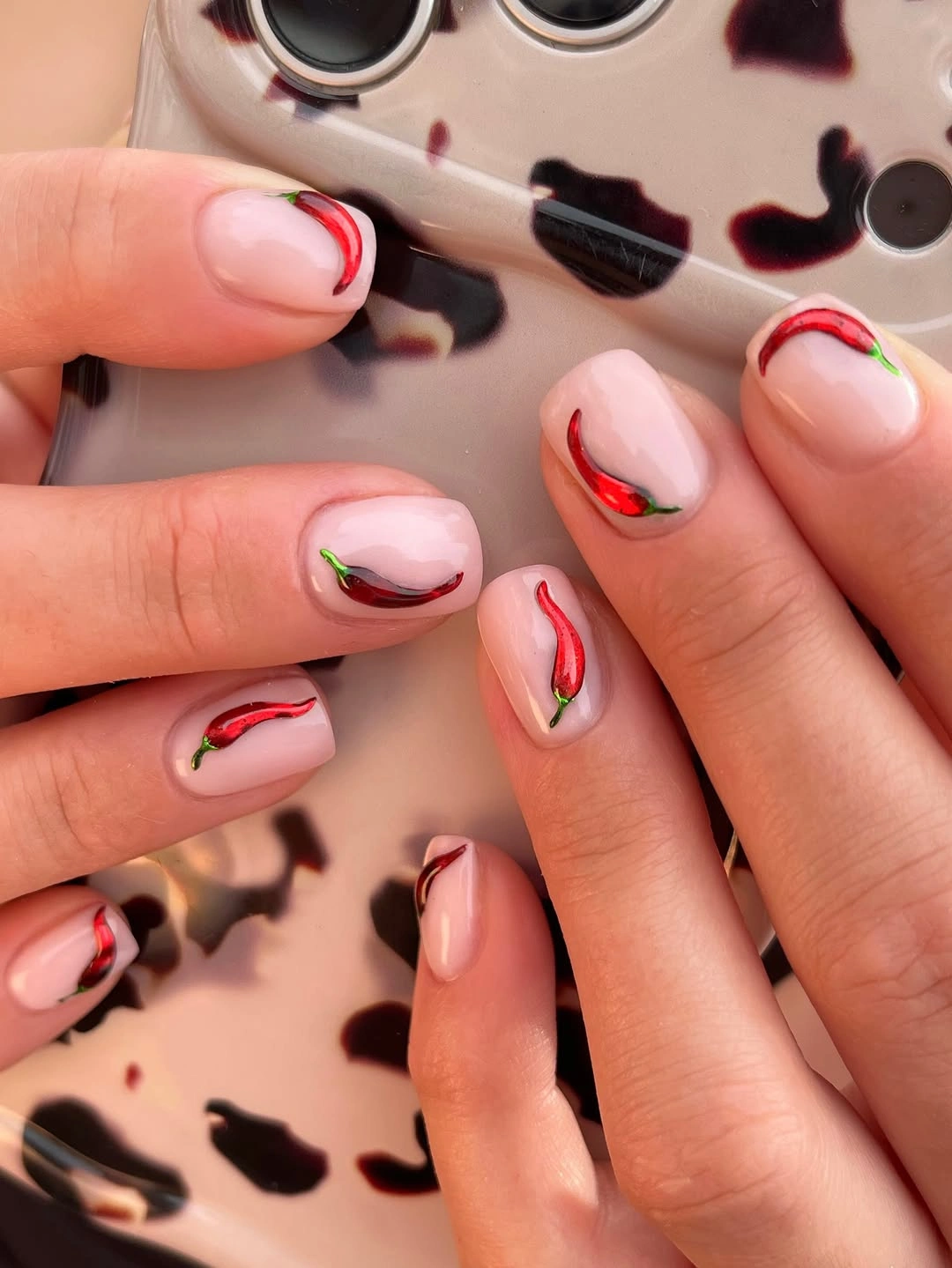 chic fall mid length nails 2026 Minimal Chili Pepper Nail Art