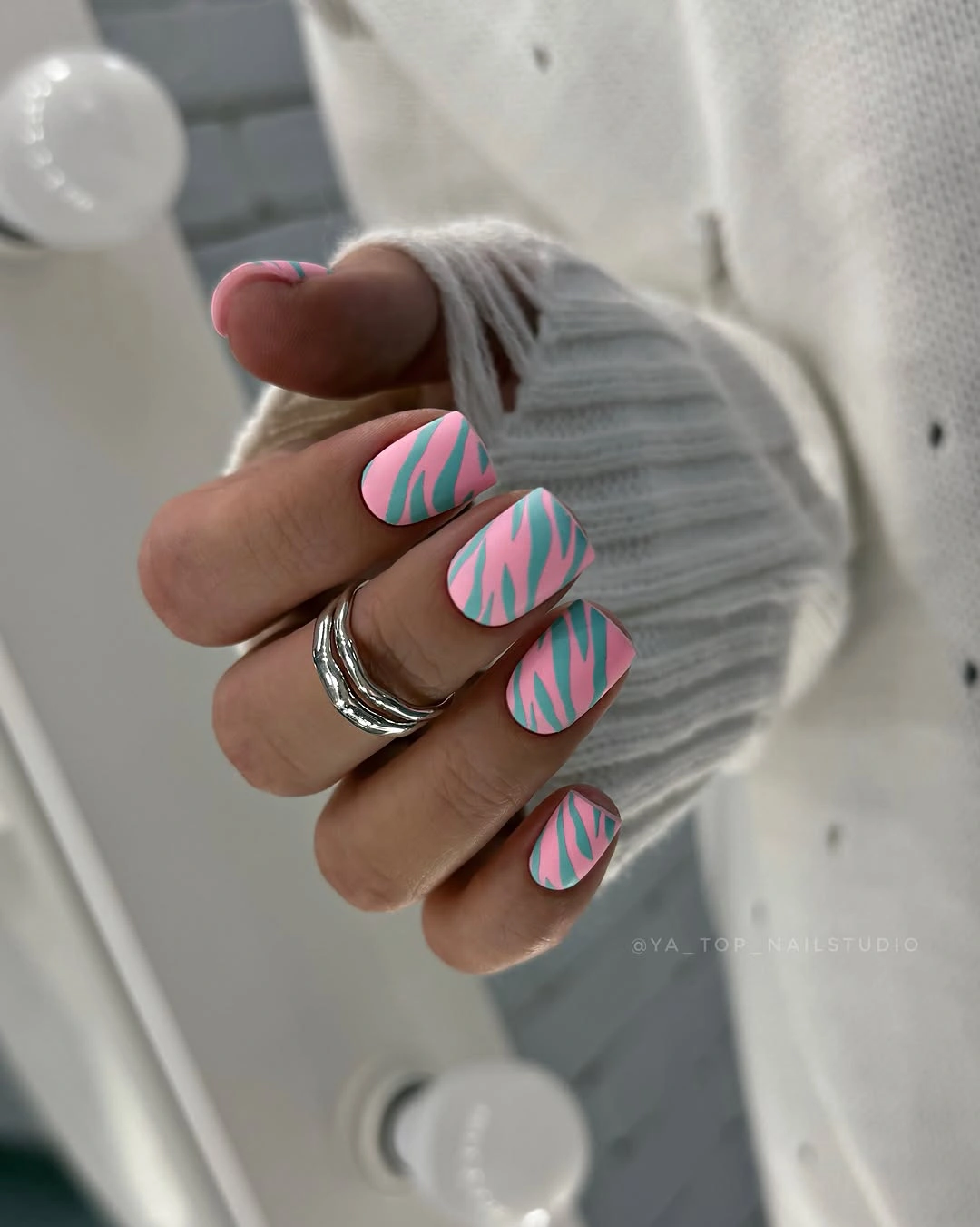 chic fall mid length nails 2026 Pastel Zebra Nails With a Fresh Fashion-Forward Edge