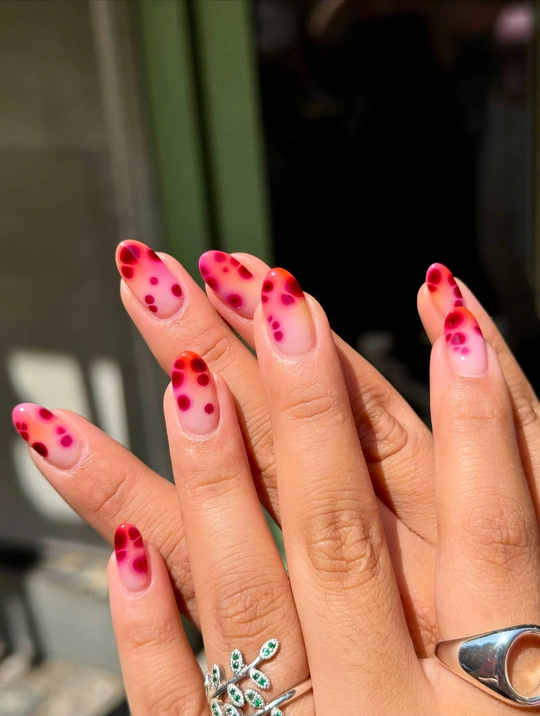 chic fall mid length nails 2026 Pink Aura Dot Nails