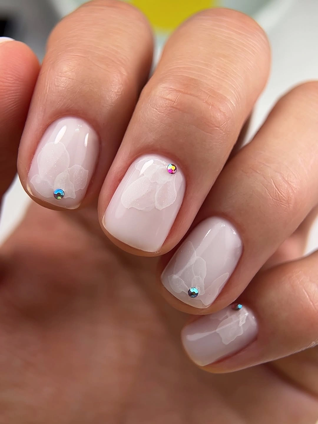 chic fall nails for fair skin tone Soft Pink Floral Short Nails