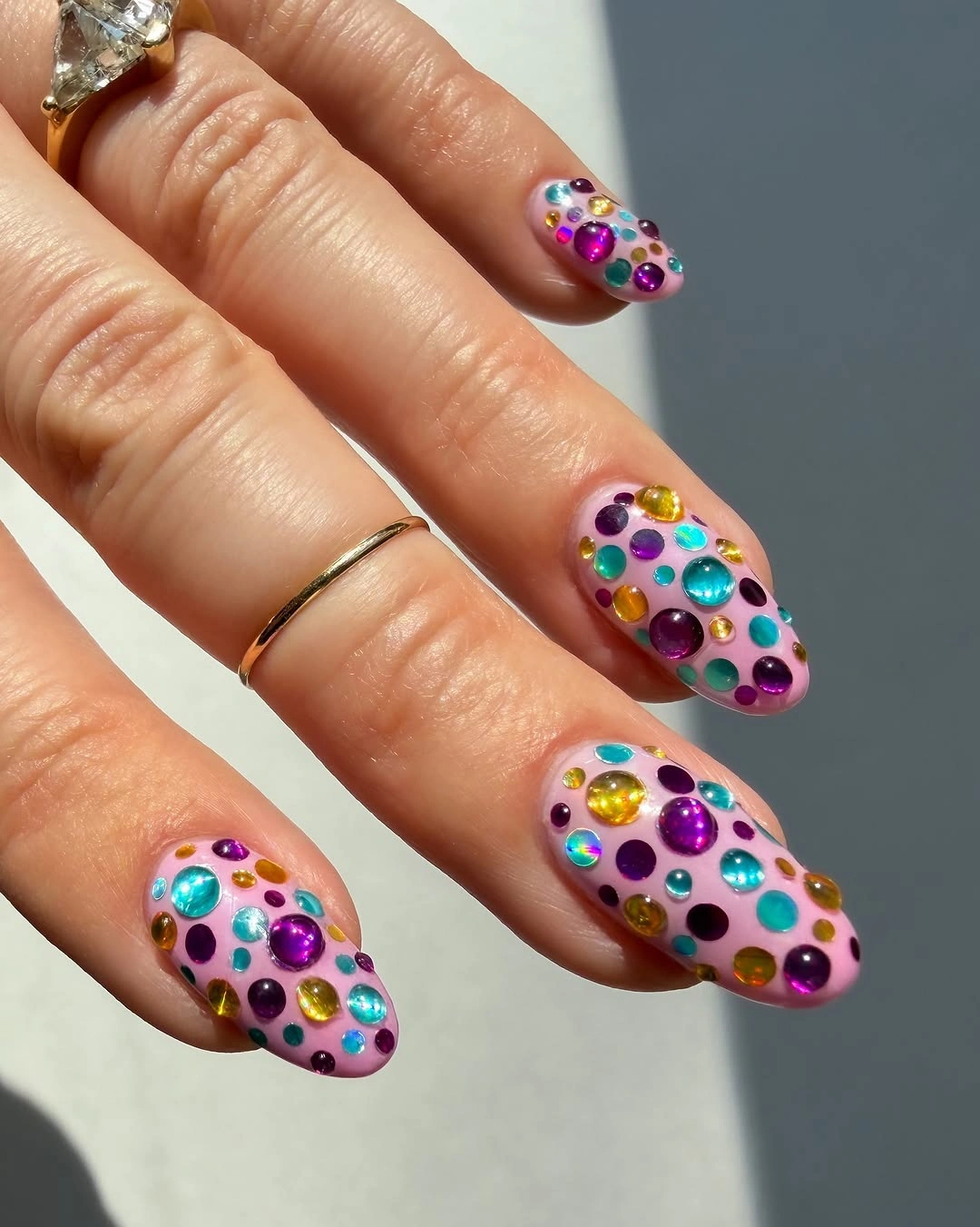 chic fall nails for medium skin tone Jewel Dot Pink Nails