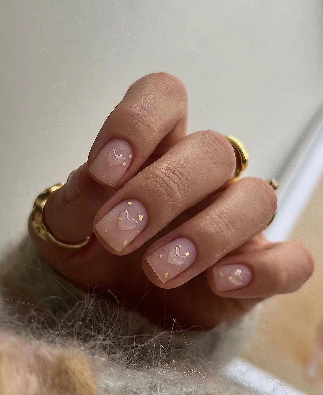 chic nude fall nails 2026 Soft Pink Nude With Golden Details