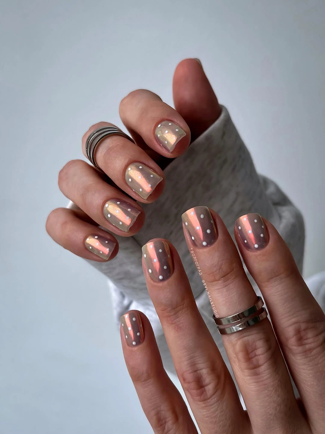 chic nude fall nails 2026 Mocha Nude With A Pearly Dot Detail