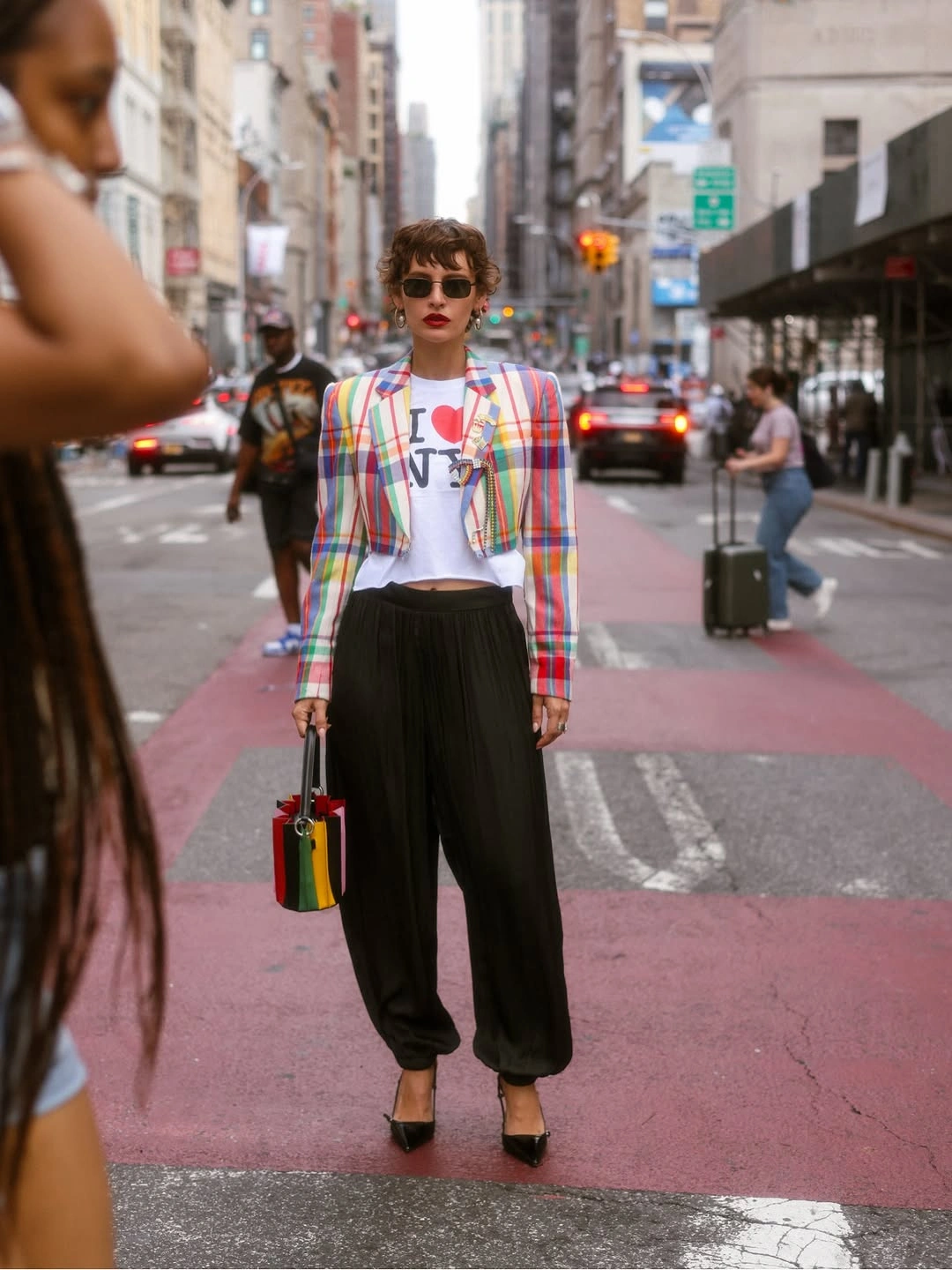 chic october fashion trends 2026 Colorful Plaid Meets Downtown Black