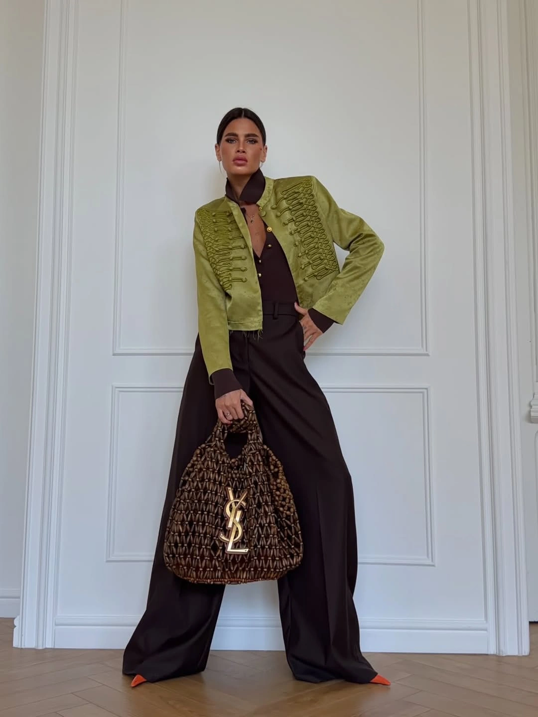 chic october fashion trends 2026 Olive Embroidery With Chocolate Tailoring