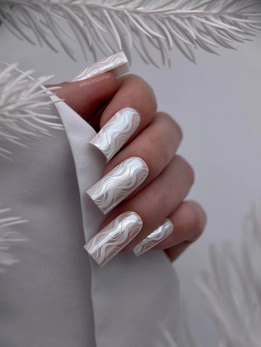 classy fall nail designs for office 2026 Pearl White Marble Waves