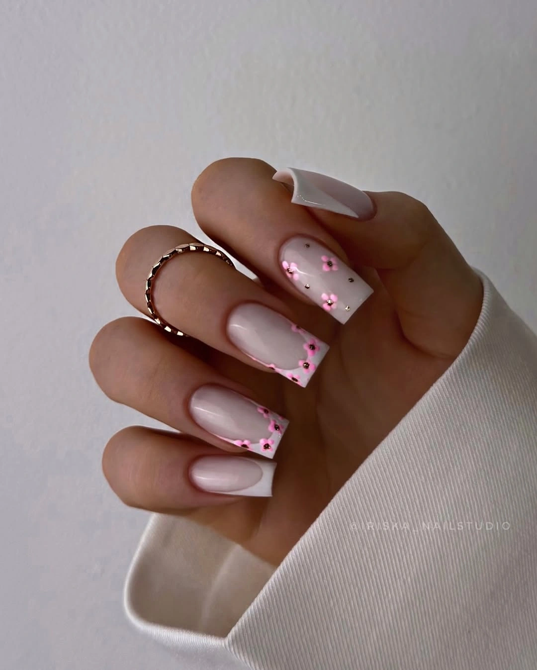 classy fall nail designs for office 2026 Minimal Floral French Manicure