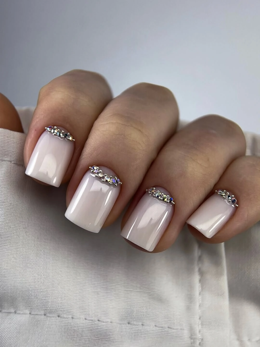 classy fall nail designs for office 2026 Milky White Nails With Crystal Cuticles