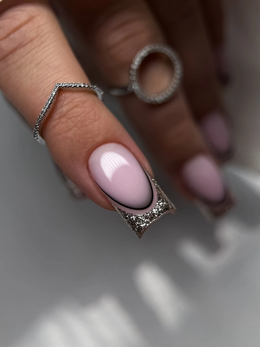 classy fall nail designs for office 2026 Minimal Glitter French With Soft Pink Base
