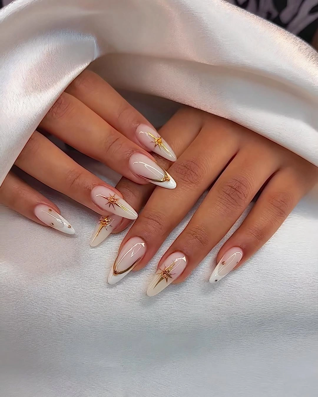 classy fall nail designs for office 2026 Elegant Gold Line Almond Nails