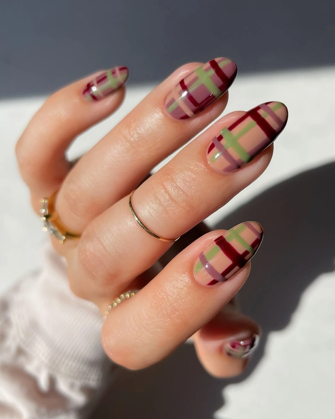creative fall manicure ideas 2026 Modern Autumn Plaid Nails