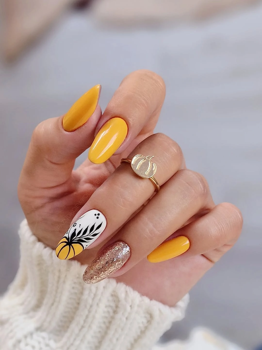 creative fall manicure ideas 2026 Golden Pumpkin Inspired Nails