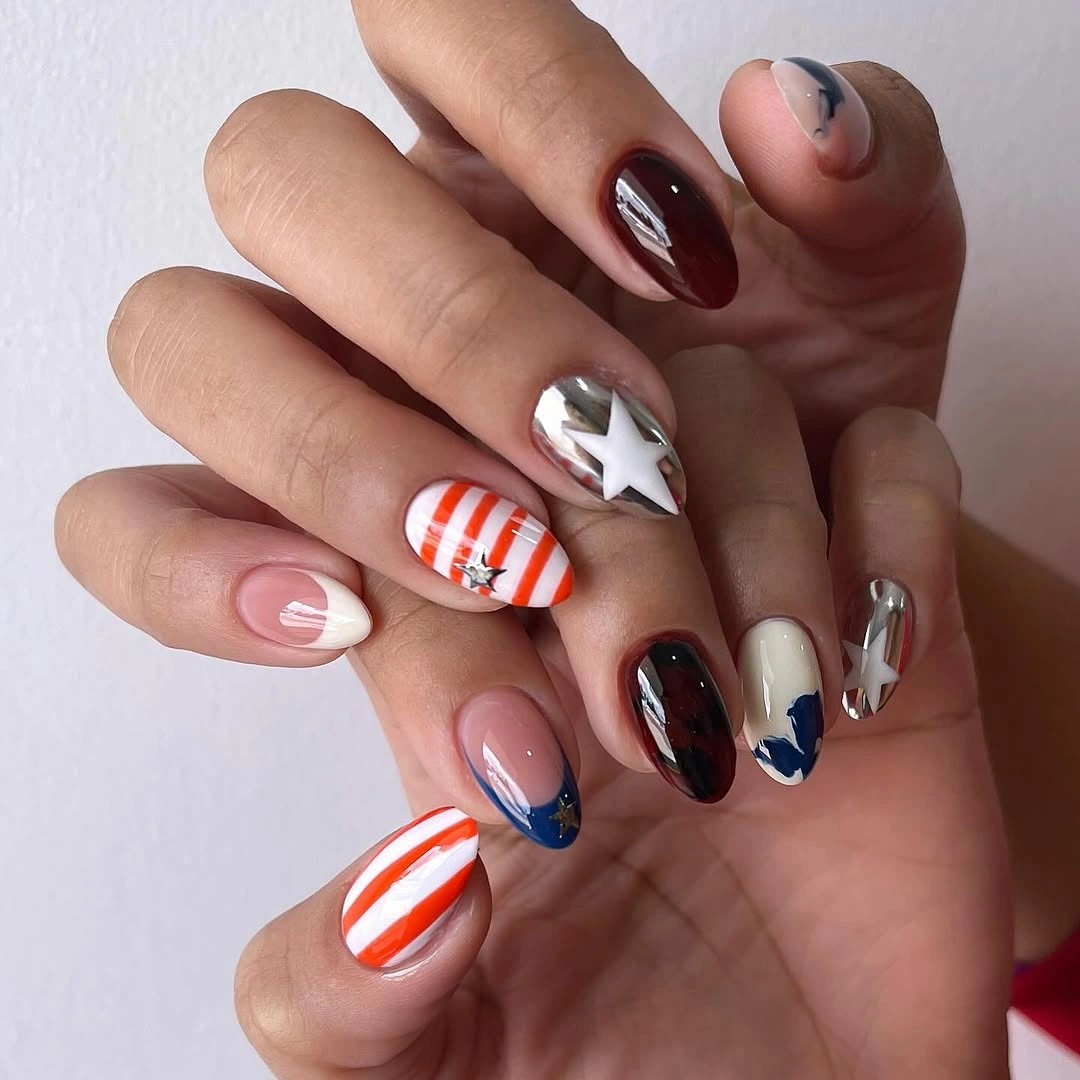 creative fall manicure ideas 2026 Bold Americana Inspired Fall Nails
