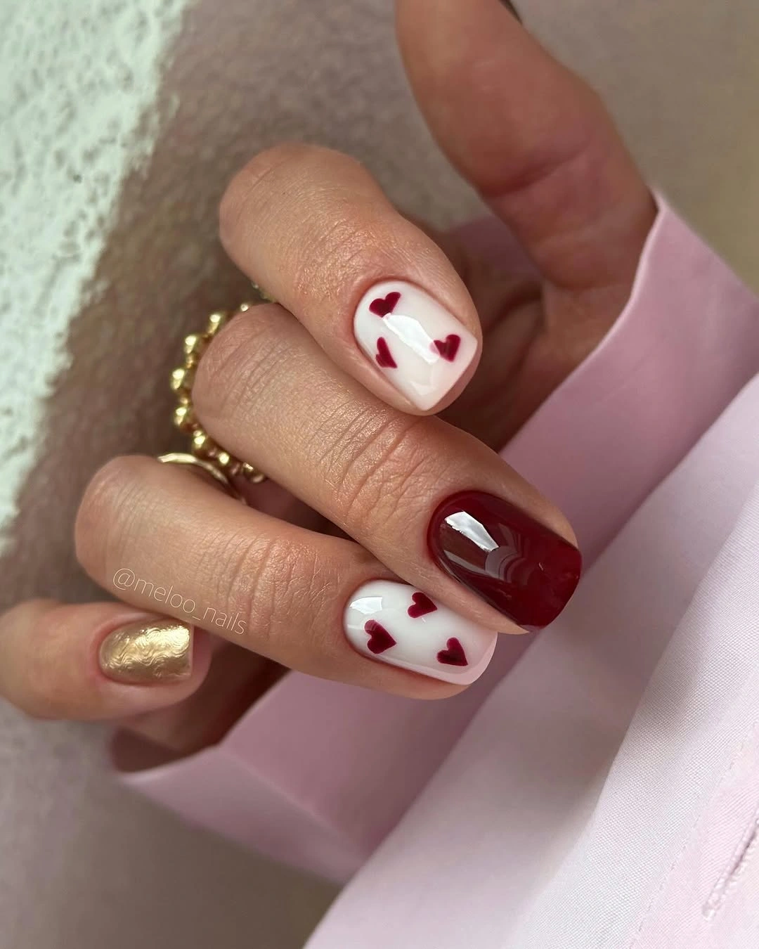 creative fall manicure ideas 2026 Burgundy Hearts On Short Square Nails