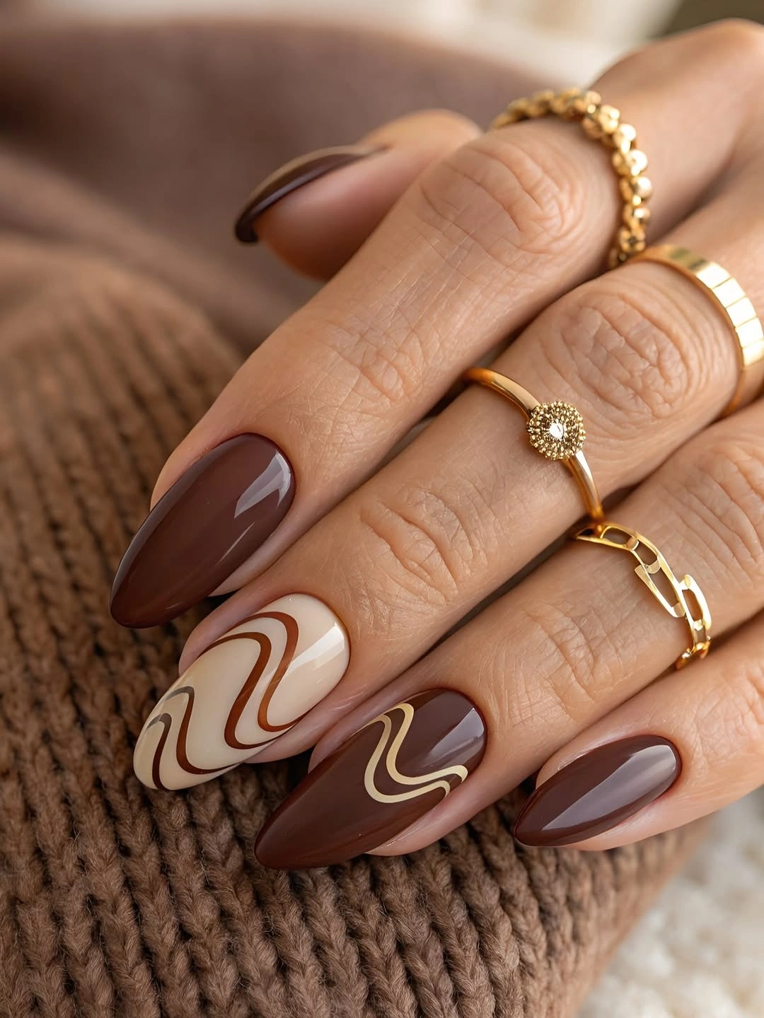 creative fall manicure ideas 2026 Chocolate Swirls For A Chic Minimal Look