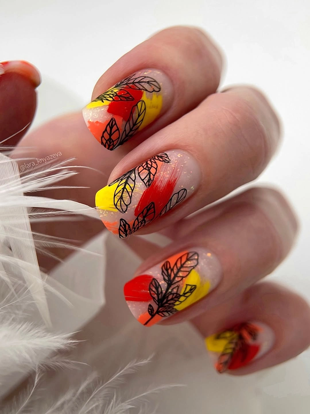 creative fall manicure ideas 2026 Bold Autumn Leaves With Bright Color Blocking
