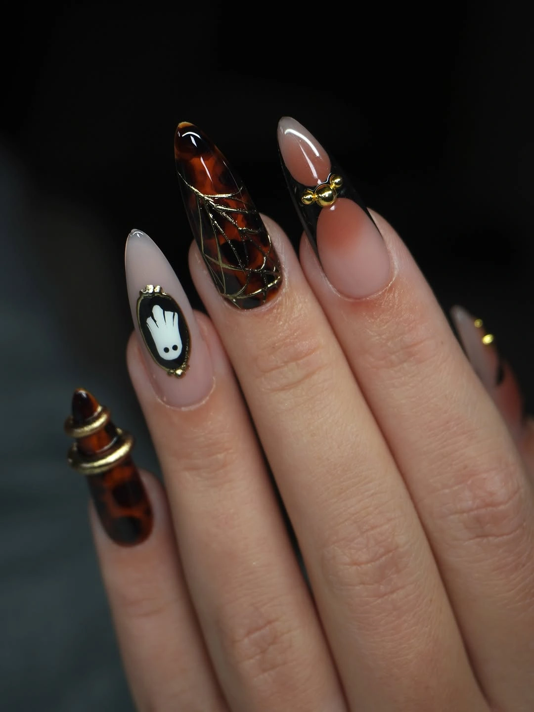 creative fall nail art ideas 2026 Tortoiseshell Ghost Almond Nails