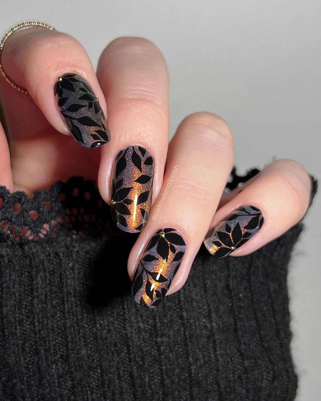 creative fall nail art ideas 2026 black floral bronze nail art